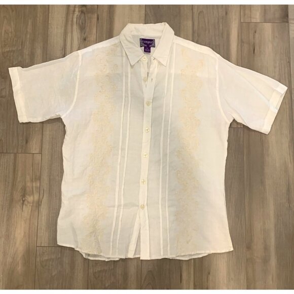 Empra White Linen Embroidered Button Up Shirt Size XL - Picture 1 of 13